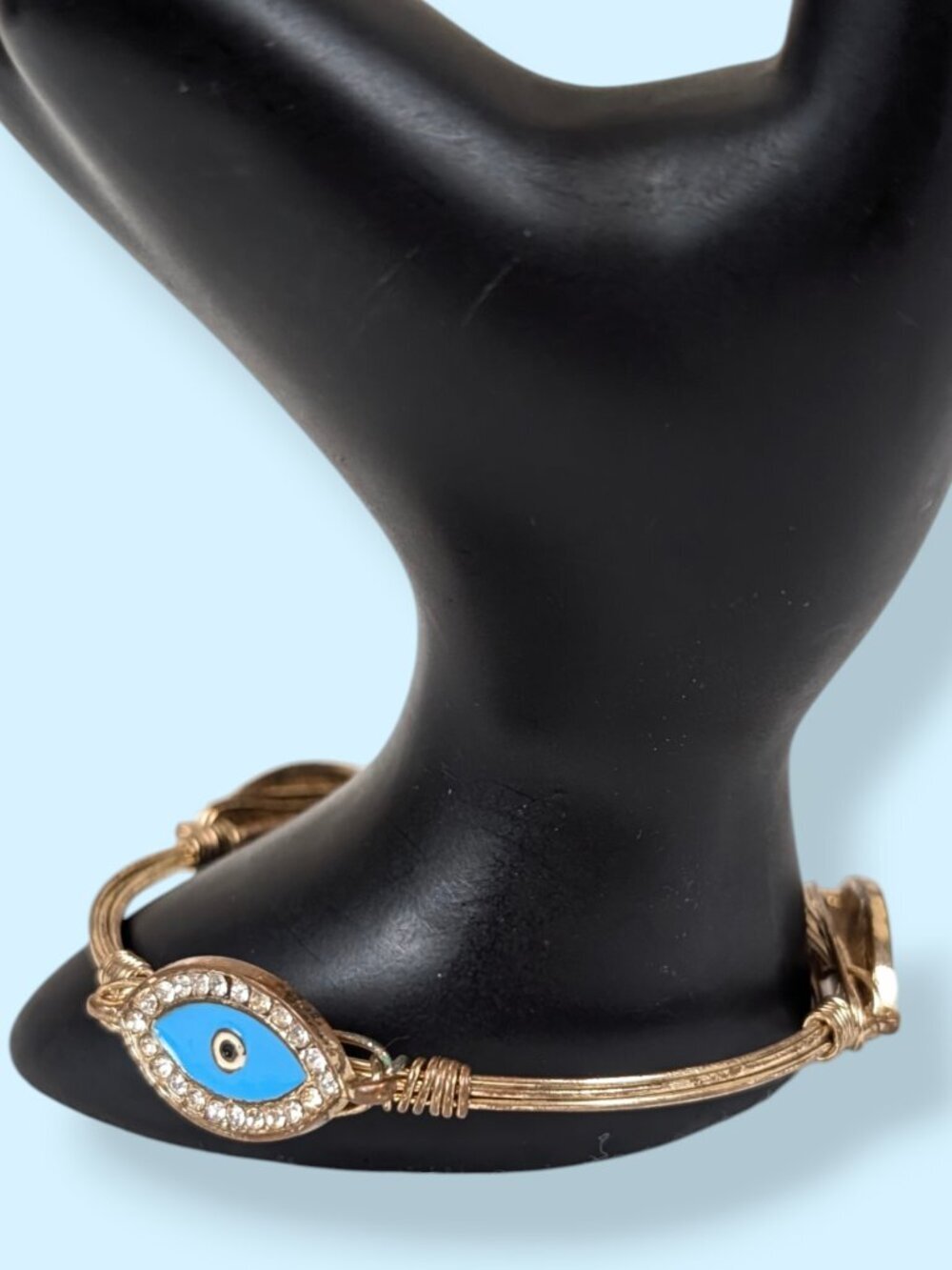 White Rhinestone Evil Eye Bangle Bracelet